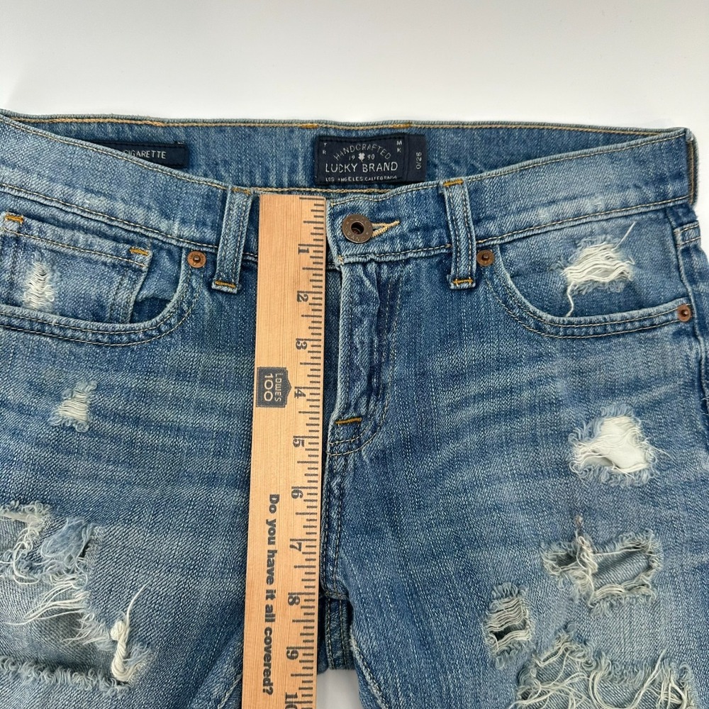 Lucky Brand Sienna Cigarette Jeans Womens 0/25 Blue Denim Distressed Skinny - Picture 10 of 11